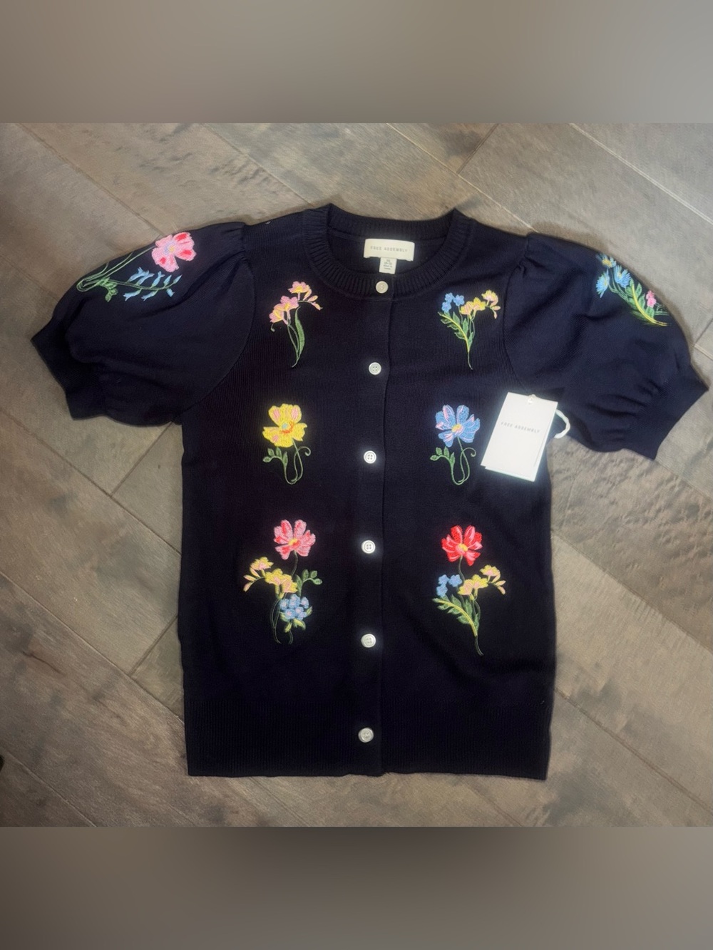 🆕 Free Assembly Embroidered Cardigan/Sweater Darkest Navy Size XS
